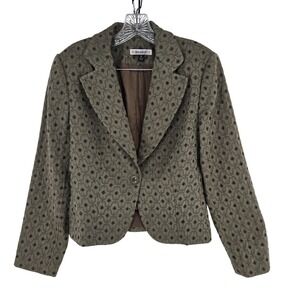 Masaii Blazer Womens Size 10 Green Brown Embroidered Metallic Lined Midi Jacket